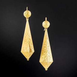 Victorian Obelisk Engraved Dangle Earrings  - 2