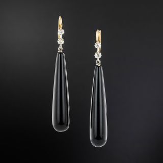  Victorian Onyx and Diamond Drop Earrings  - 2