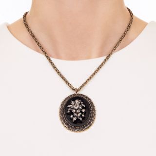 Victorian Onyx and Diamond Pendant Necklace