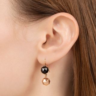 Victorian Onyx and Gold Bead Dangle Earrings