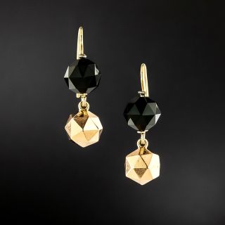 Victorian Onyx and Gold Bead Dangle Earrings - 2