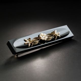 Victorian Onyx and Pearl Bar Brooch - 2