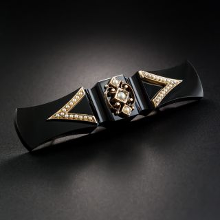 Victorian Onyx and Pearl Bar Pin - 2