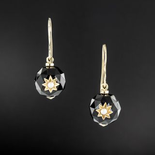 Victorian Onyx and Pearl Dangle Earrings - 2