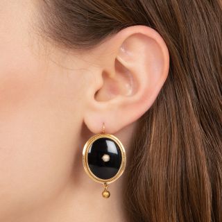 Victorian Onyx and Pearl Oval Earrings 