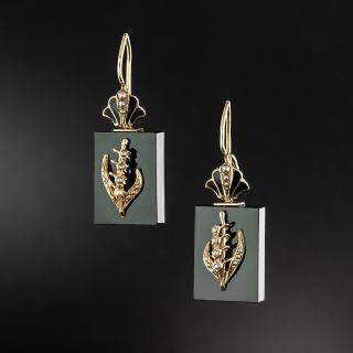 Victorian Onyx and Seed Pearl Dangle Earrings - 2