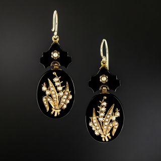 Victorian Onyx and Seed Pearl Earrings - 4