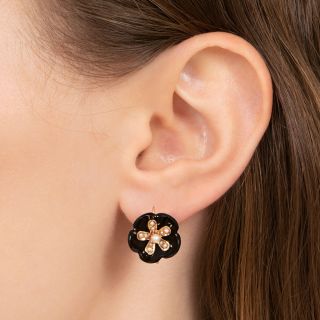 Victorian Onyx and Seed Pearl Flower Earrings