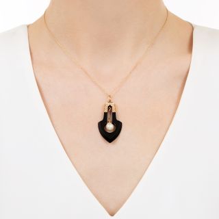 Victorian Onyx and Seed Pearl Pendant