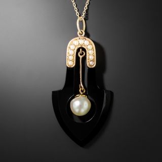 Victorian Onyx and Seed Pearl Pendant - 2
