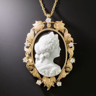 Victorian Onyx Cameo and Diamond Pendant/Brooch - 1