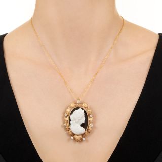 Victorian Onyx Cameo and Diamond Pendant/Brooch