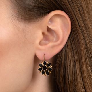Victorian Onyx Flower Earrings 
