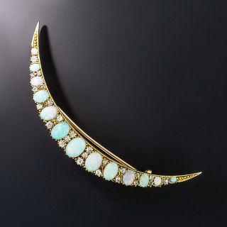 Victorian Opal and Diamond Crescent Brooch - 2