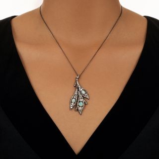 Victorian Opal and Diamond Leaf Pendant