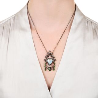 Victorian Opal, Diamond and Demantoid Garnet Necklace