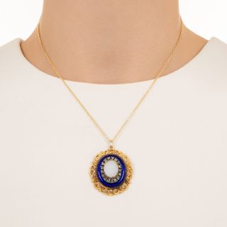 Victorian Opal, Enamel and Diamond Pendant
