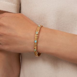 Victorian Opal Repoussé Bangle Bracelet
