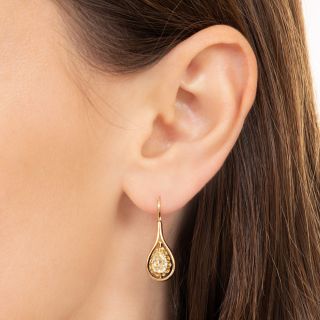 Victorian Pear Diamond Dangle Earrings