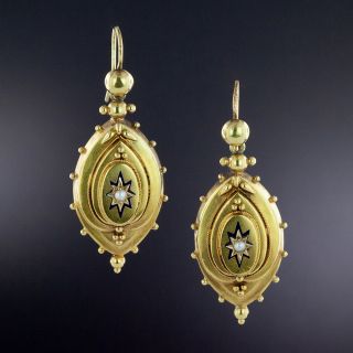 Victorian Pearl and Enamel Drop Earrings  - 2