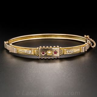 Victorian Pearl and Garnet Bangle Bracelet  
