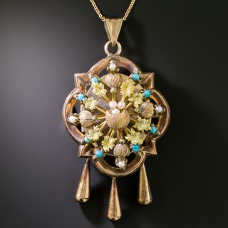Victorian Pearl and Turquoise Bead Pendant - 3
