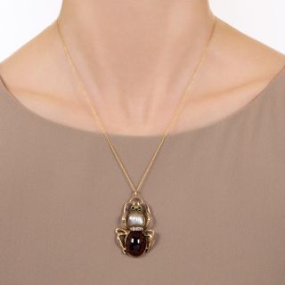 Victorian Pearl, Diamond and Garnet Beetle Pendant