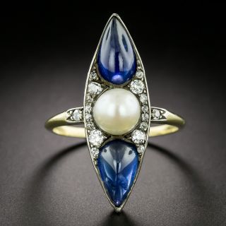 Victorian Pearl, No-Heat Sapphire and Diamond Dinner Ring - 2