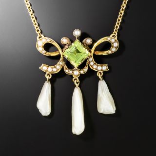 Victorian Peridot, Seed Pearl and Freshwater Pearl Necklace by Ehrlich & Sinnock - 2