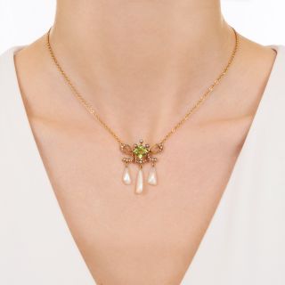 Victorian Peridot, Seed Pearl and Freshwater Pearl Necklace by Ehrlich & Sinnock