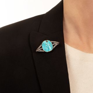 Victorian Persian Turquoise and Diamond Brooch