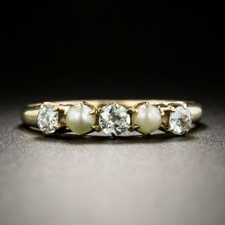 Victorian Petite Diamond and Pearl Five-Stone Ring - 3