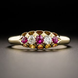 Victorian Petite English Ruby and Diamond Five-Stone Ring, Circa 1882 - 2