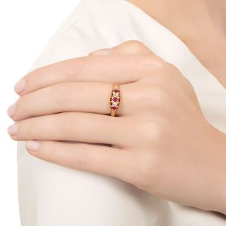 Victorian Petite English Ruby and Diamond Five-Stone Ring, Circa 1882