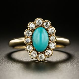 Victorian Petite Turquoise and Diamond Halo Ring - 2