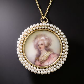 Victorian Portrait Miniature in Pearl Frame Pin/Pendant by Heintz Brothers - 2