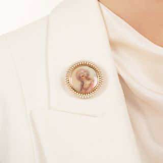 Victorian Portrait Miniature in Pearl Frame Pin/Pendant by Heintz Brothers