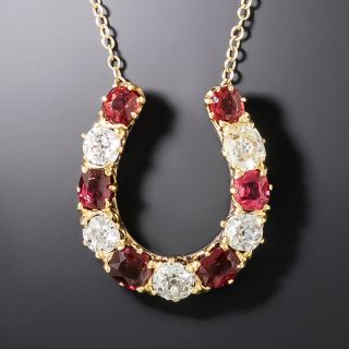 Victorian Red Spinel and Diamond Horseshoe Necklace - 3