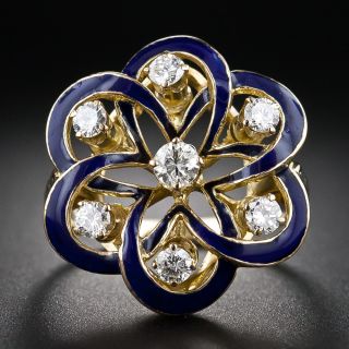 Victorian Retrospective Blue Enamel and Diamond Ring