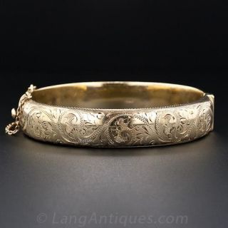 Victorian Retrospective Engraved Gold Bangle Bracelet
