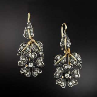 Victorian Retrospective Floral Diamond Drop Earrings  - 2