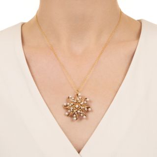 Victorian Retrospective Pearl and Diamond Swirl Pendant/Brooch