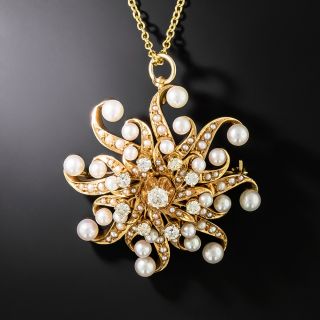 Victorian Retrospective Pearl and Diamond Swirl Pendant/Brooch - 2
