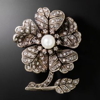 Victorian Retrospective Rose-Cut Diamond and Pearl Flower Brooch - 2