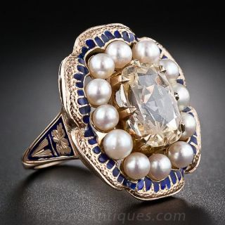 Victorian Retrospective Yellow Sapphire, Pearl and Enamel Ring