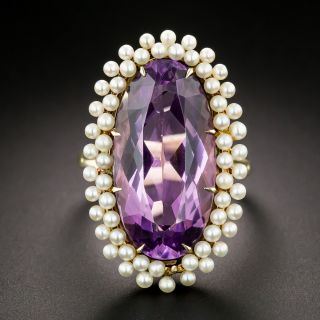 Victorian Revival Amethyst and Seed Pearl Halo Ring - 2