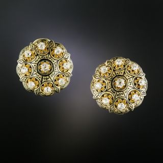Victorian Revival Diamond and Enamel Earrings - 2