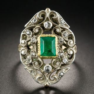 Victorian Revival Emerald Diamond Dinner RIng - 1