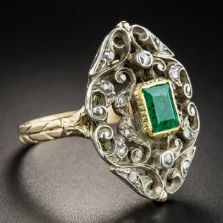 Victorian Revival Emerald Diamond Dinner Ring