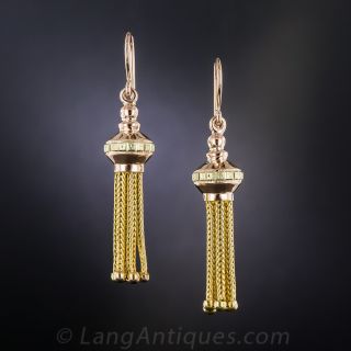 Victorian Rose and Yellow Gold Tassel Earrings